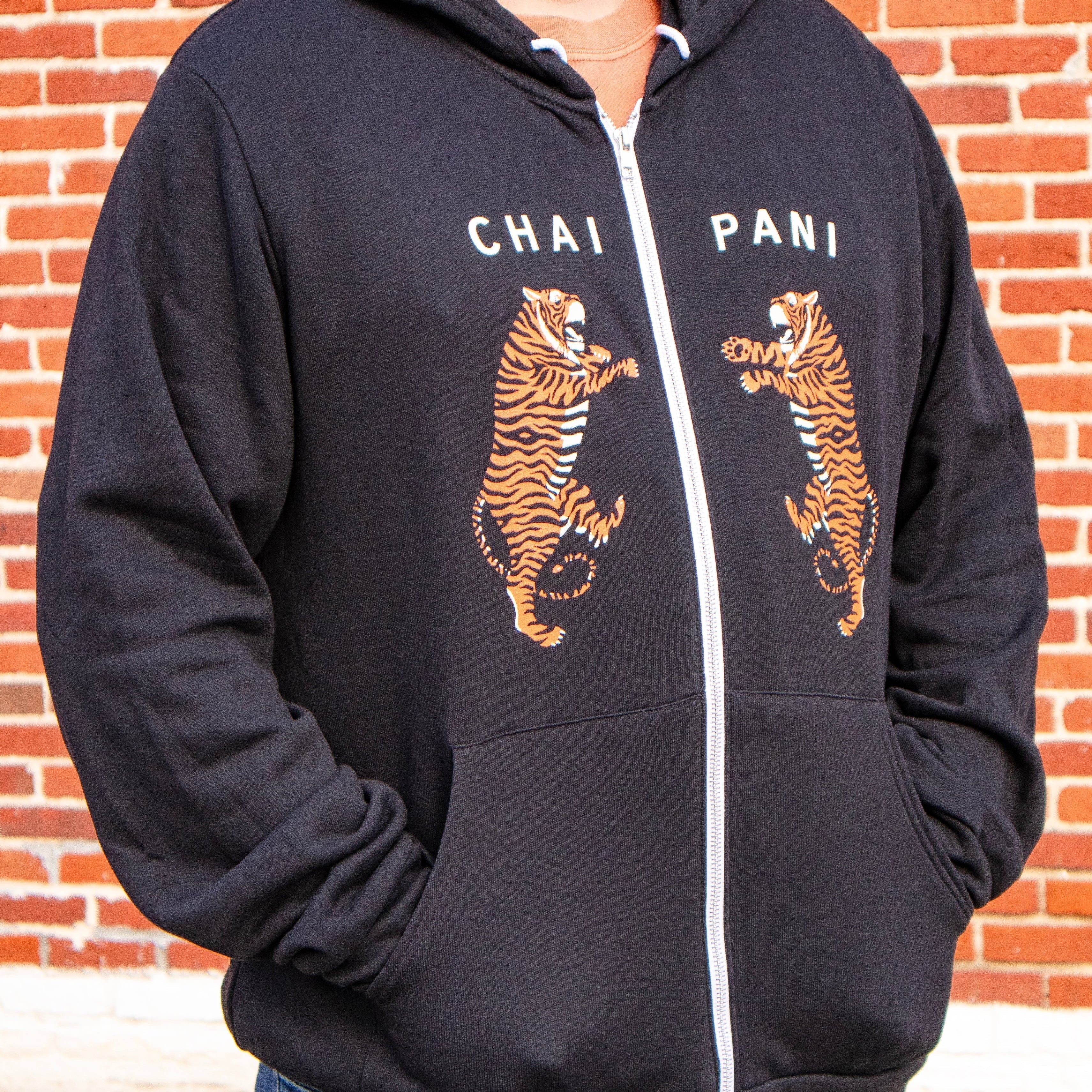 Chai Pani Tiger Zip Hoodie in Black