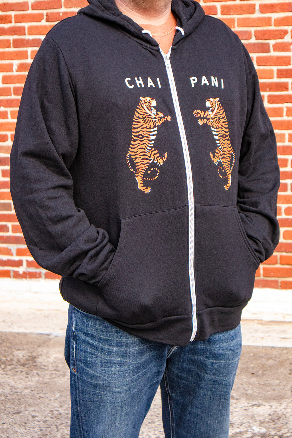 Chai Pani Tiger Zip Hoodie in Black