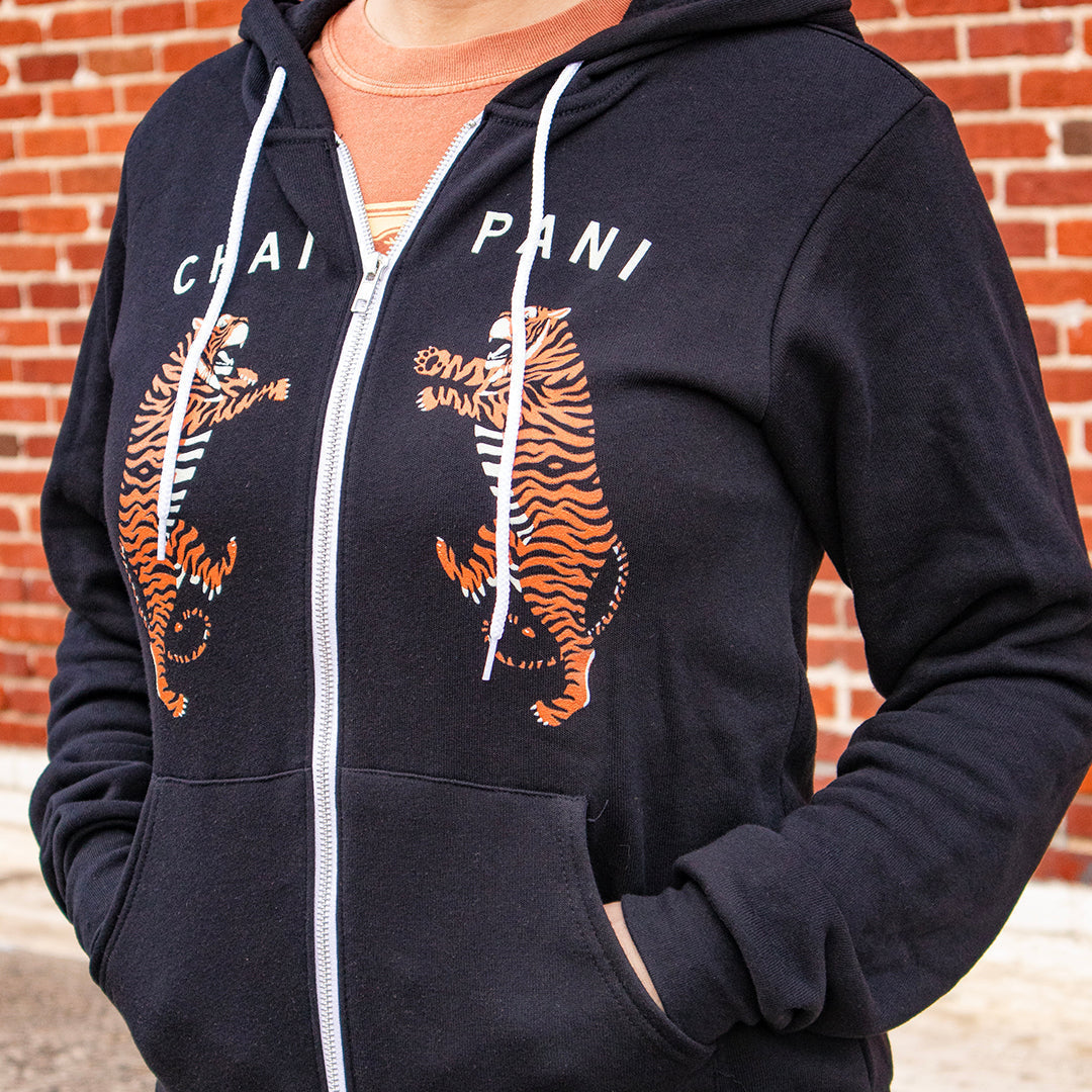 Chai Pani Tiger Zip Hoodie in Black