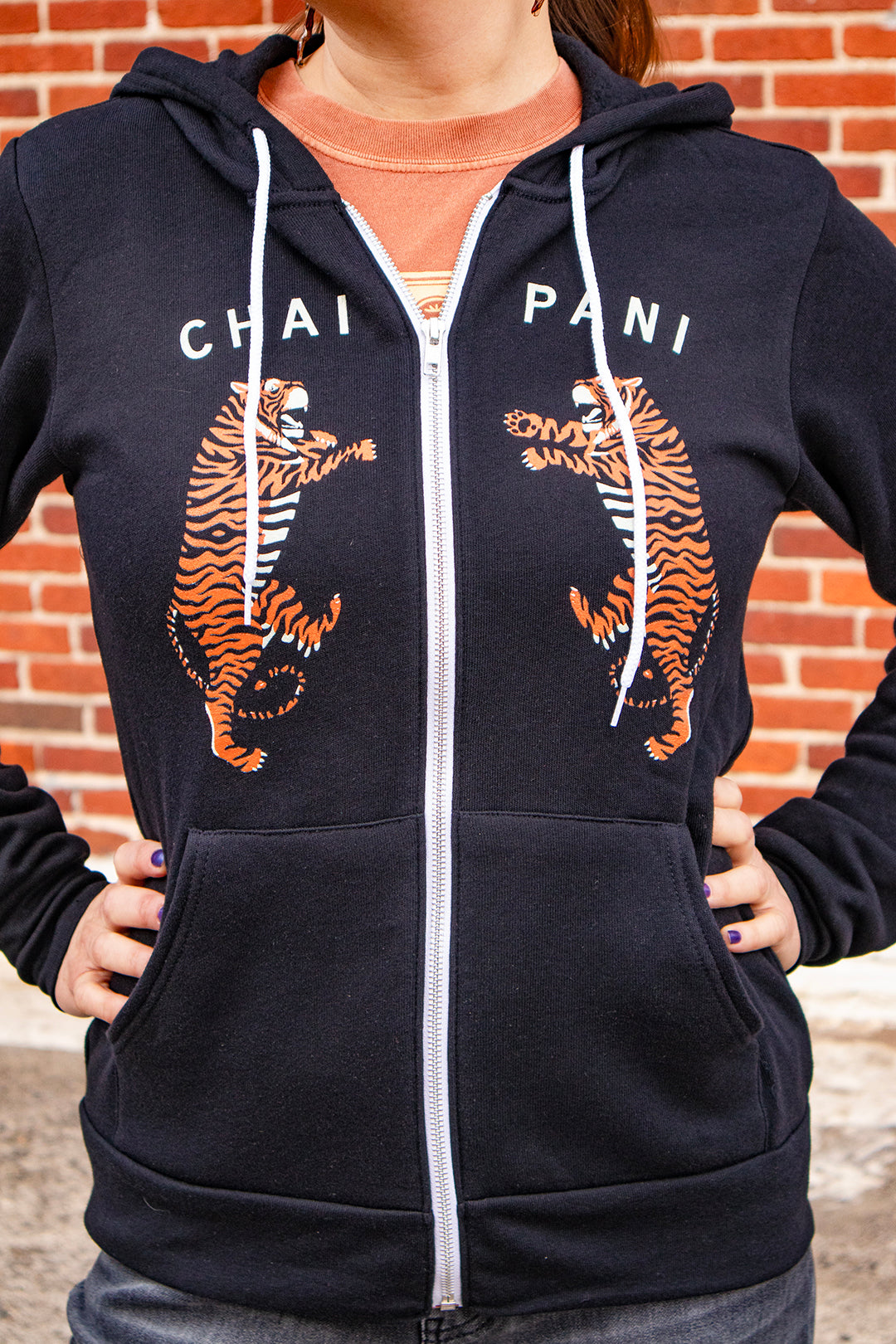 Chai Pani Tiger Zip Hoodie in Black