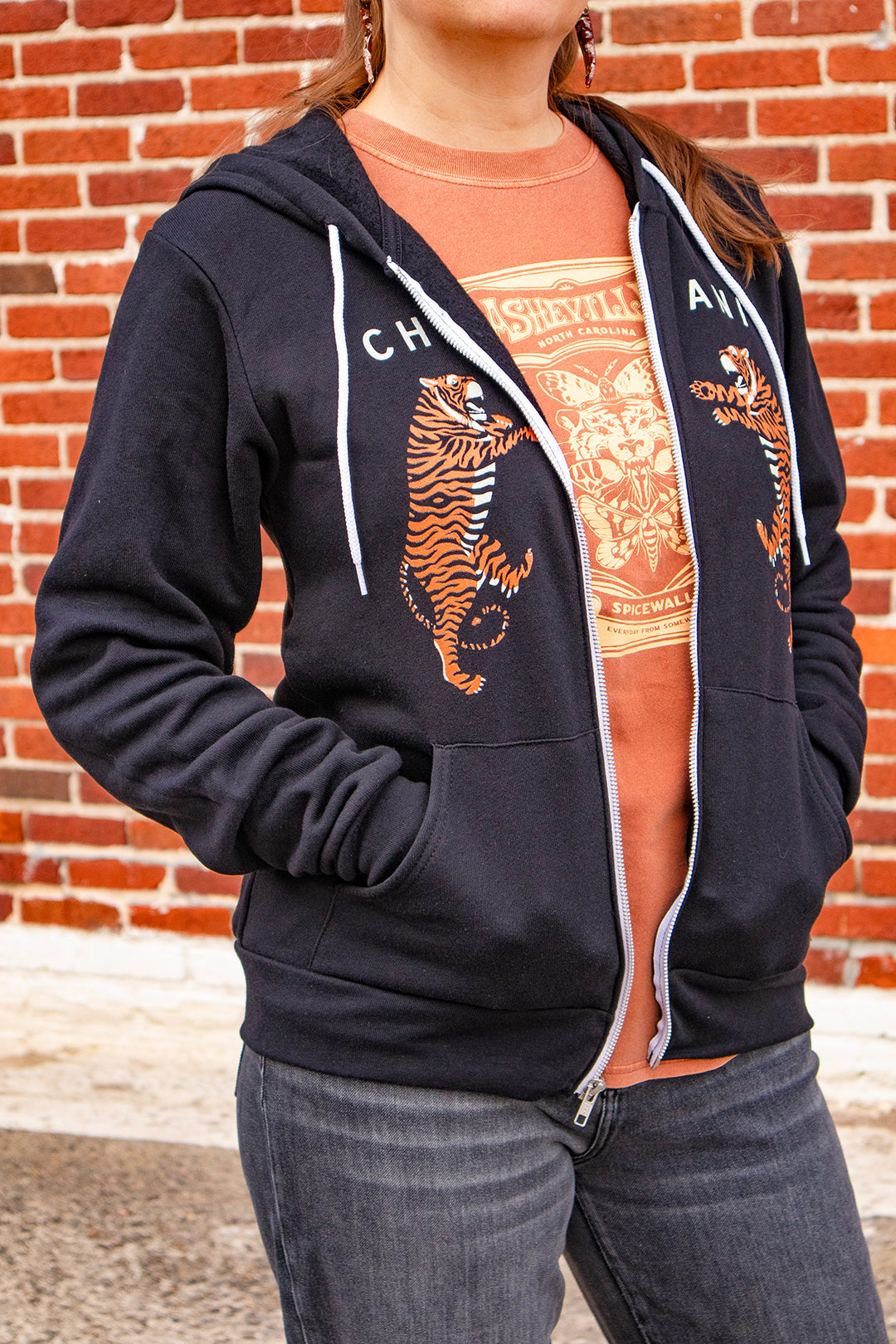 Chai Pani Tiger Zip Hoodie in Black
